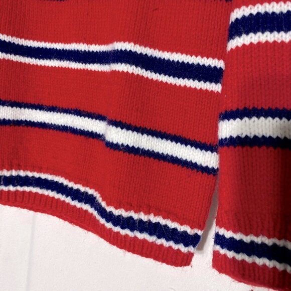 Handmade Knit Red White Blue Striped Turtleneck Sweater M - Picture 7 of 10
